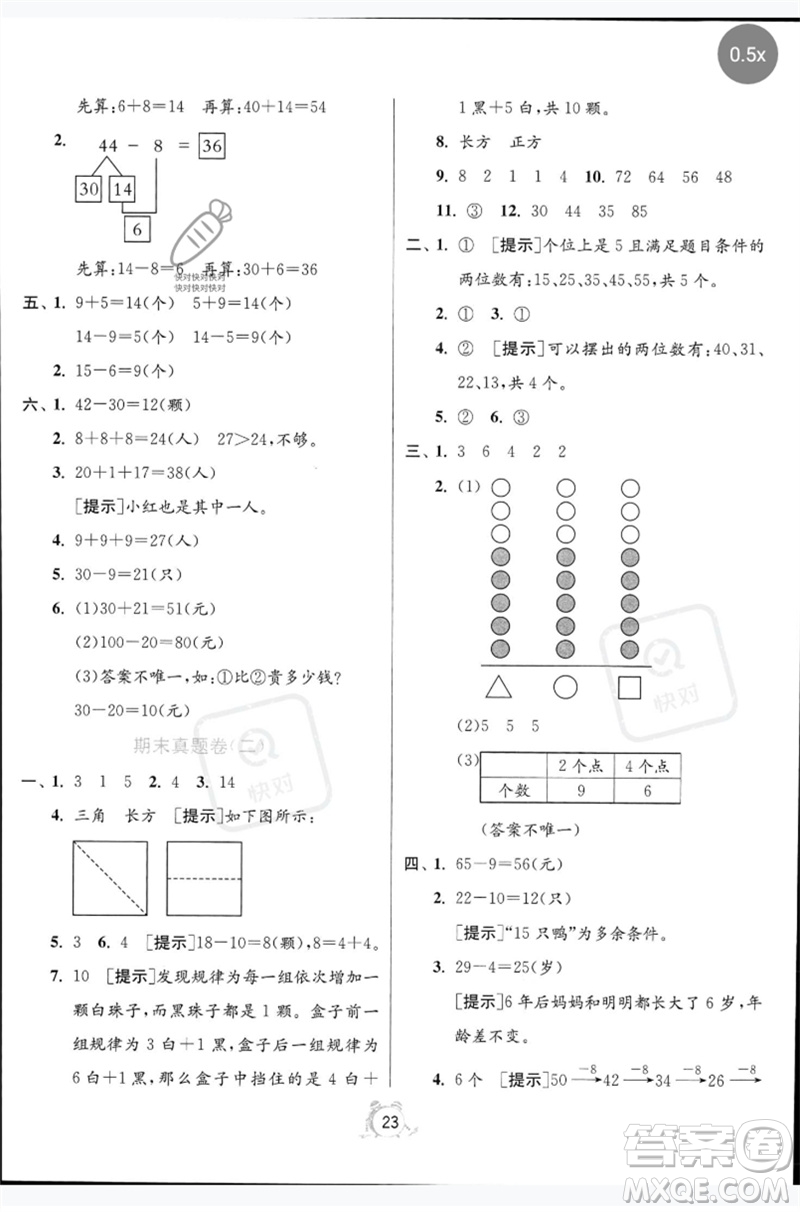 江蘇人民出版社2023春?jiǎn)卧p測(cè)全優(yōu)測(cè)評(píng)卷一年級(jí)數(shù)學(xué)下冊(cè)人教版參考答案