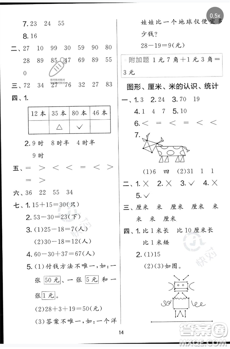 江蘇人民出版社2023春單元雙測全優(yōu)測評卷一年級數(shù)學下冊青島版參考答案