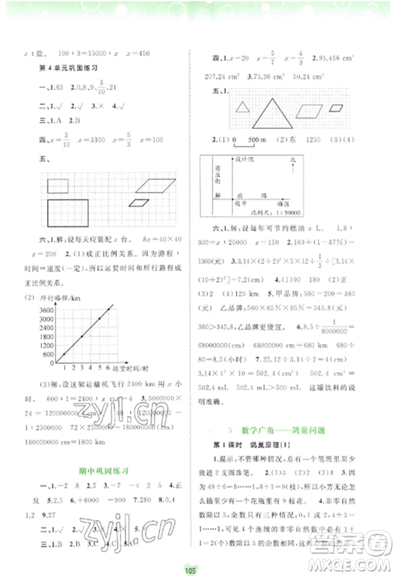 廣西師范大學(xué)出版社2023新課程學(xué)習(xí)與測(cè)評(píng)同步學(xué)習(xí)六年級(jí)數(shù)學(xué)下冊(cè)人教版參考答案