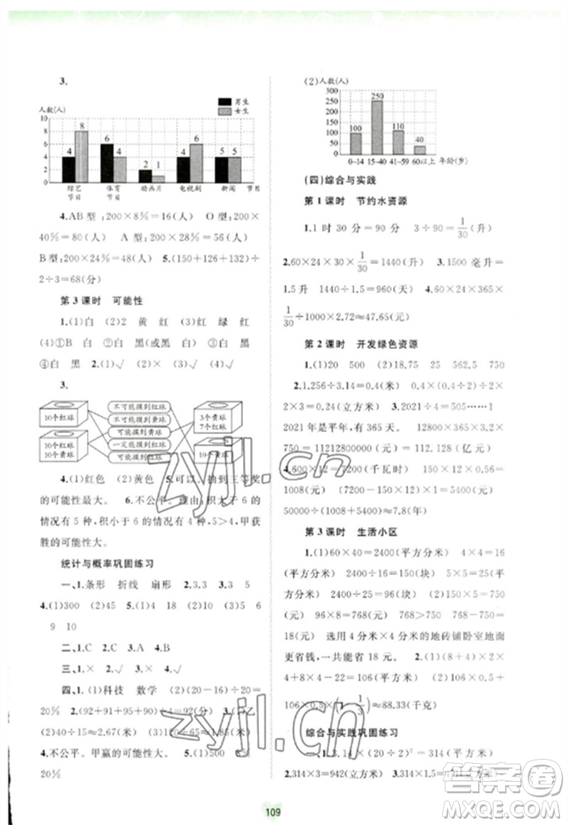 廣西師范大學(xué)出版社2023新課程學(xué)習(xí)與測評同步學(xué)習(xí)六年級數(shù)學(xué)下冊河北教育版參考答案