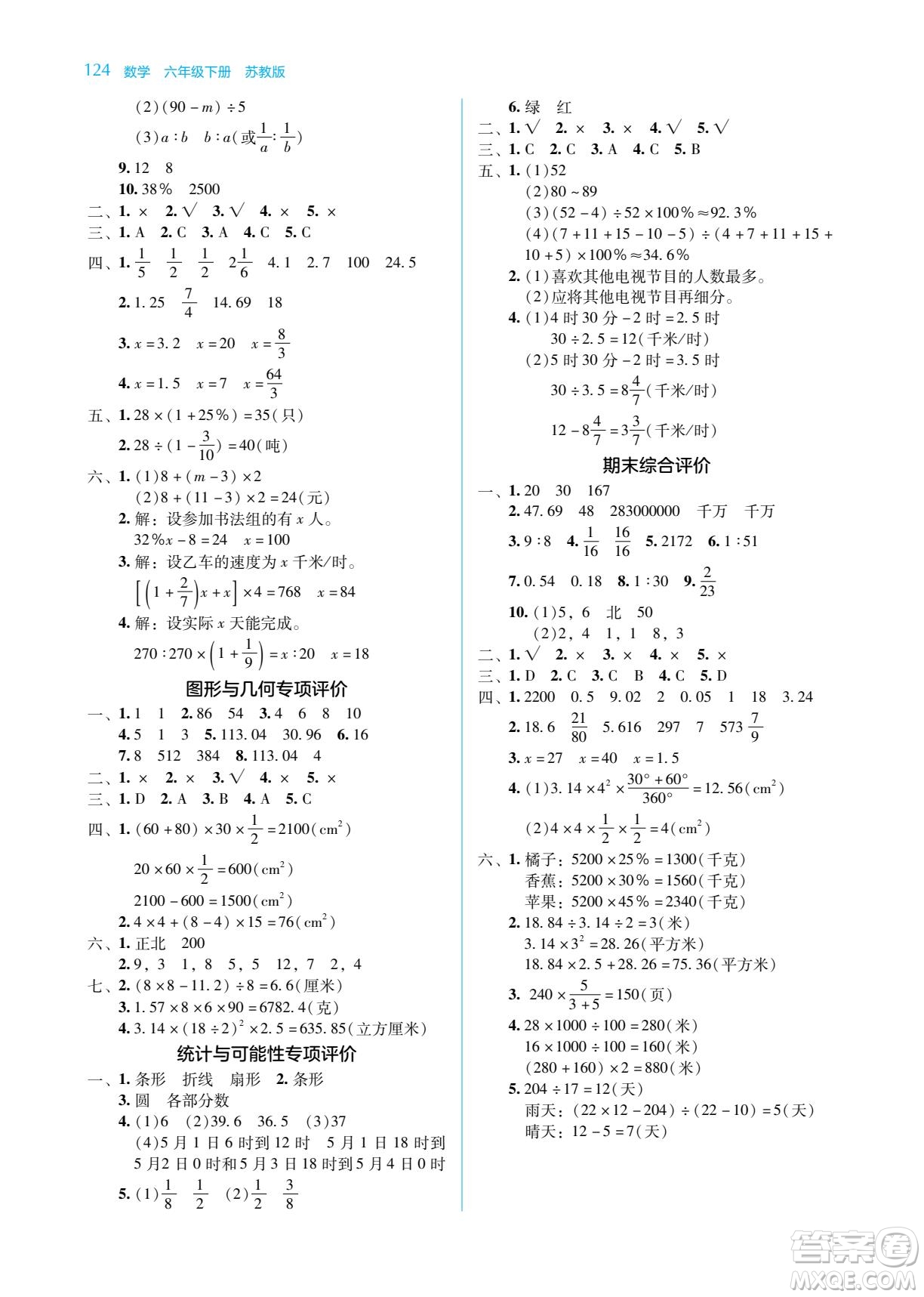 湖南教育出版社2023學(xué)法大視野六年級(jí)下冊(cè)數(shù)學(xué)蘇教版參考答案