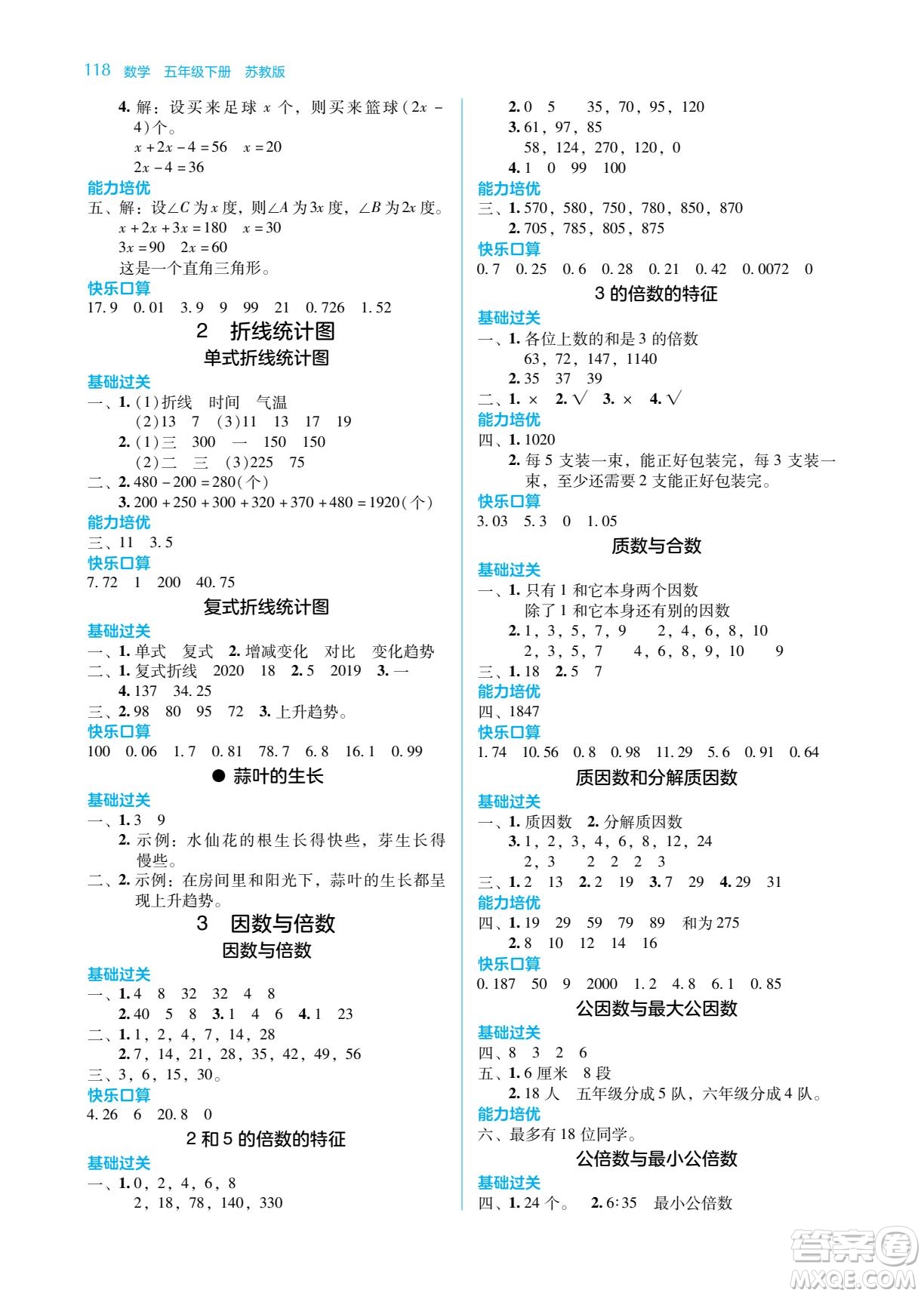 湖南教育出版社2023學法大視野五年級下冊數(shù)學蘇教版參考答案