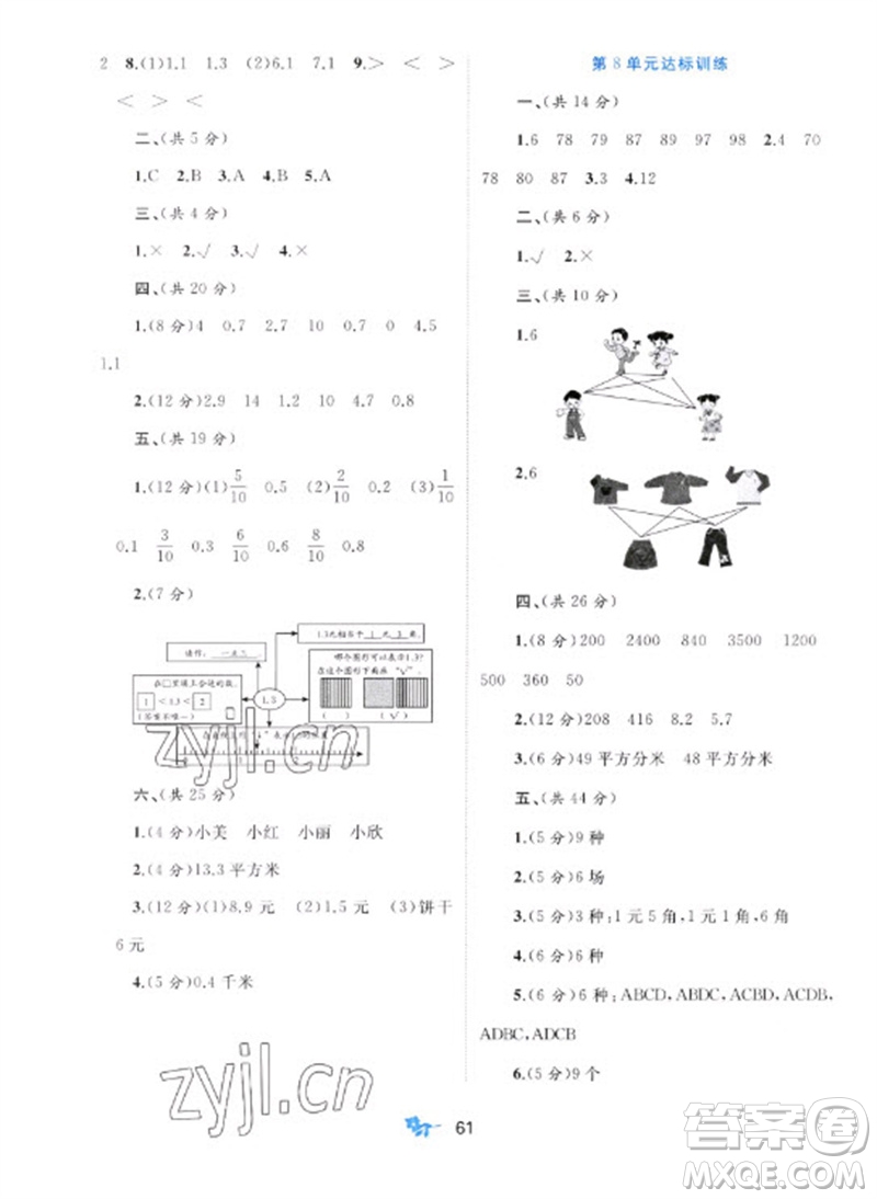 廣西師范大學(xué)出版社2023新課程學(xué)習(xí)與測評單元雙測三年級數(shù)學(xué)下冊人教版A版參考答案