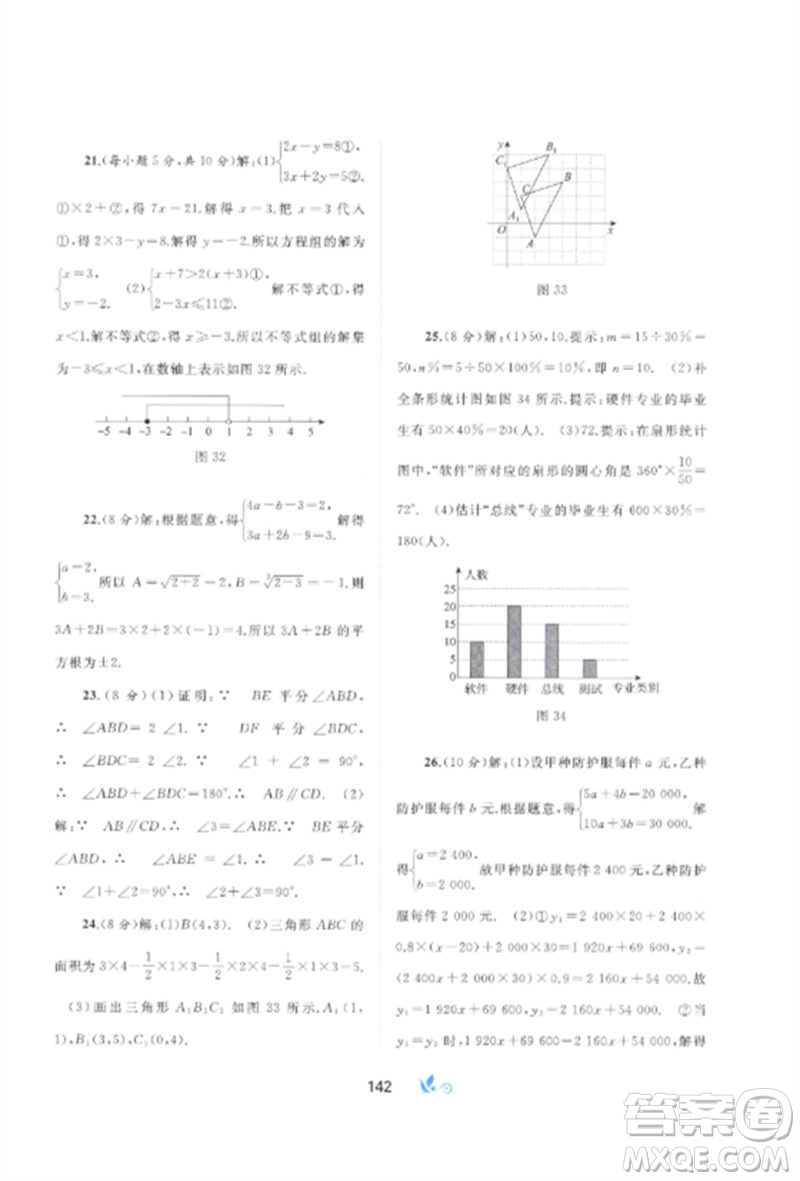 廣西師范大學(xué)出版社2023新課程學(xué)習(xí)與測(cè)評(píng)單元雙測(cè)七年級(jí)數(shù)學(xué)下冊(cè)人教版A版參考答案