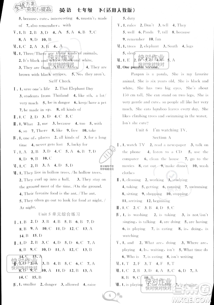 華東師范大學(xué)出版社2023全優(yōu)方案夯實(shí)與提高七年級(jí)下冊(cè)英語(yǔ)人教版參考答案