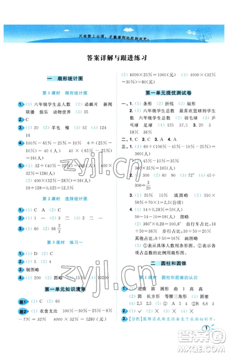 東南大學出版社2023小題狂做培優(yōu)作業(yè)本六年級數(shù)學下冊蘇教版參考答案