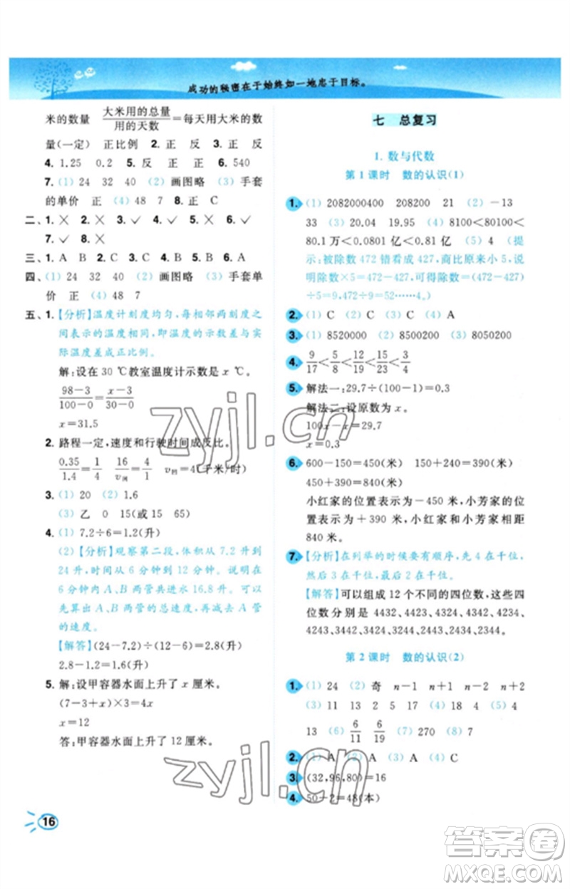 東南大學出版社2023小題狂做培優(yōu)作業(yè)本六年級數(shù)學下冊蘇教版參考答案