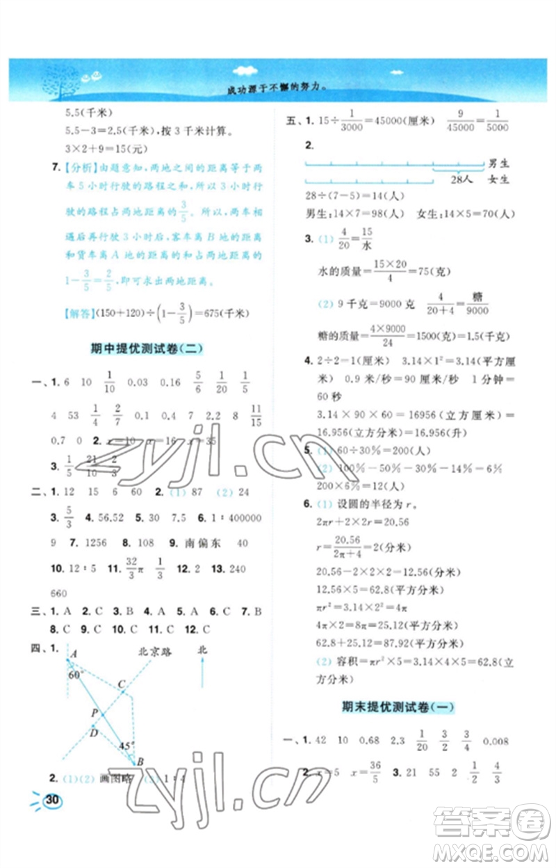 東南大學出版社2023小題狂做培優(yōu)作業(yè)本六年級數(shù)學下冊蘇教版參考答案