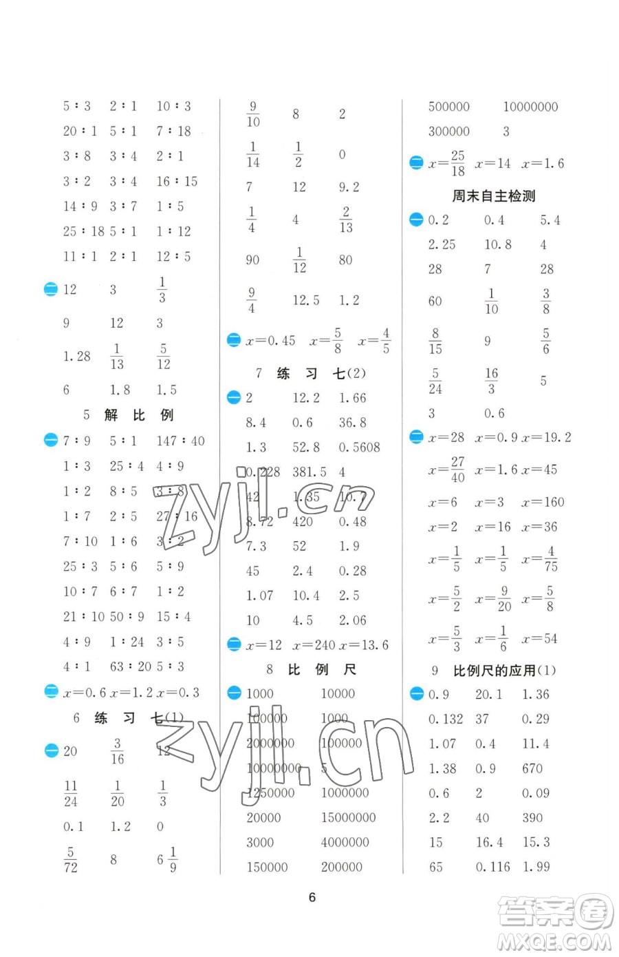 江蘇人民出版社2023小學(xué)數(shù)學(xué)計(jì)算高手六年級(jí)下冊(cè)數(shù)學(xué)蘇教版參考答案