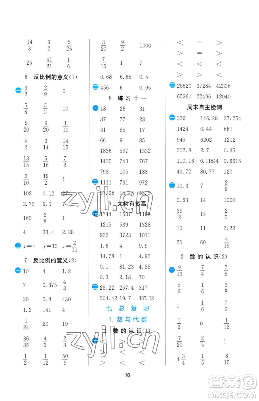 江蘇人民出版社2023小學(xué)數(shù)學(xué)計(jì)算高手六年級(jí)下冊(cè)數(shù)學(xué)蘇教版參考答案