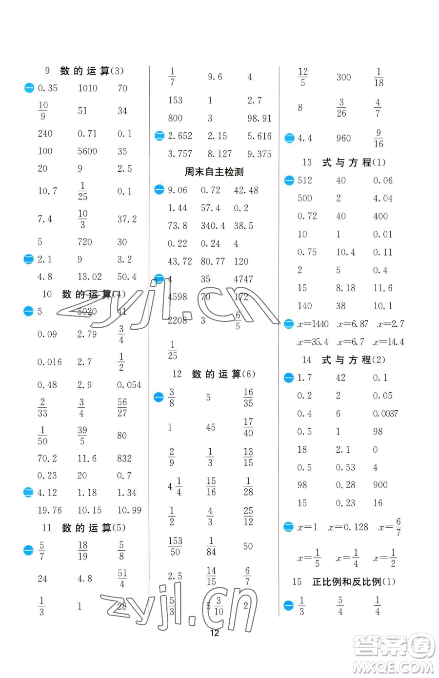 江蘇人民出版社2023小學(xué)數(shù)學(xué)計(jì)算高手六年級(jí)下冊(cè)數(shù)學(xué)蘇教版參考答案