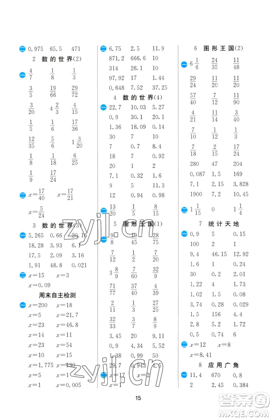 江蘇人民出版社2023小學數(shù)學計算高手五年級下冊數(shù)學JSJY蘇教版參考答案