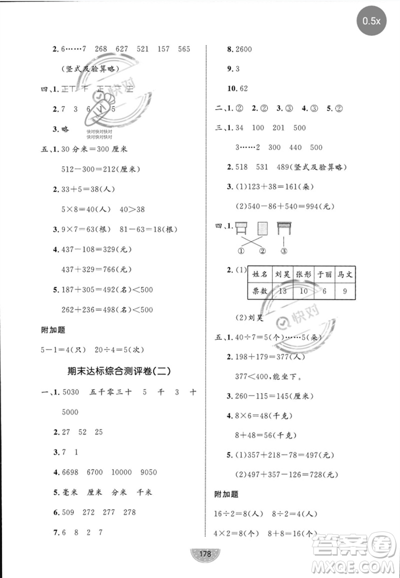 沈陽(yáng)出版社2023黃岡名師天天練二年級(jí)數(shù)學(xué)下冊(cè)青島版參考答案