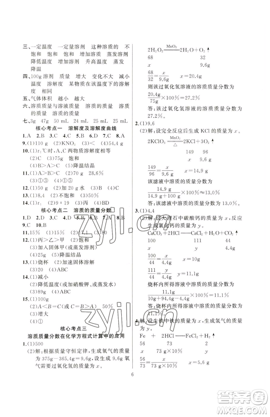 延邊大學(xué)出版社2023高手點(diǎn)題九年級(jí)下冊(cè)化學(xué)人教版參考答案