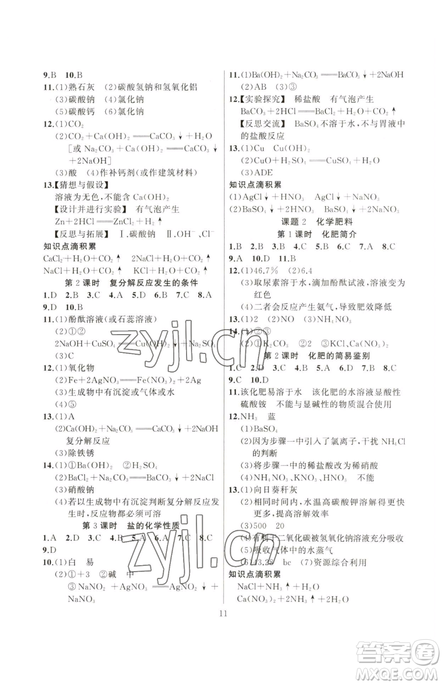 延邊大學(xué)出版社2023高手點(diǎn)題九年級(jí)下冊(cè)化學(xué)人教版參考答案