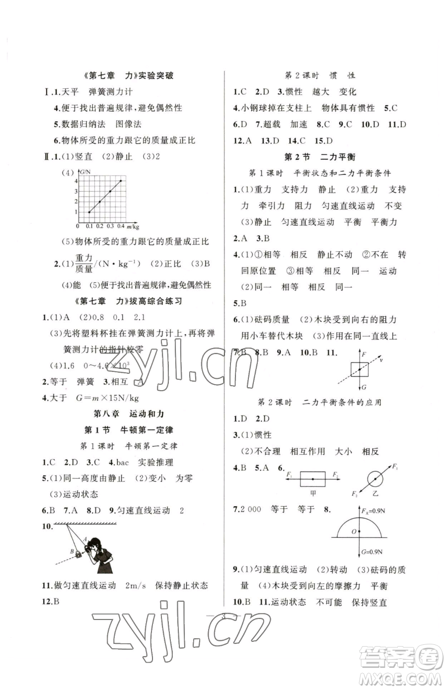 延邊大學(xué)出版社2023高手點(diǎn)題八年級(jí)下冊(cè)物理人教版參考答案