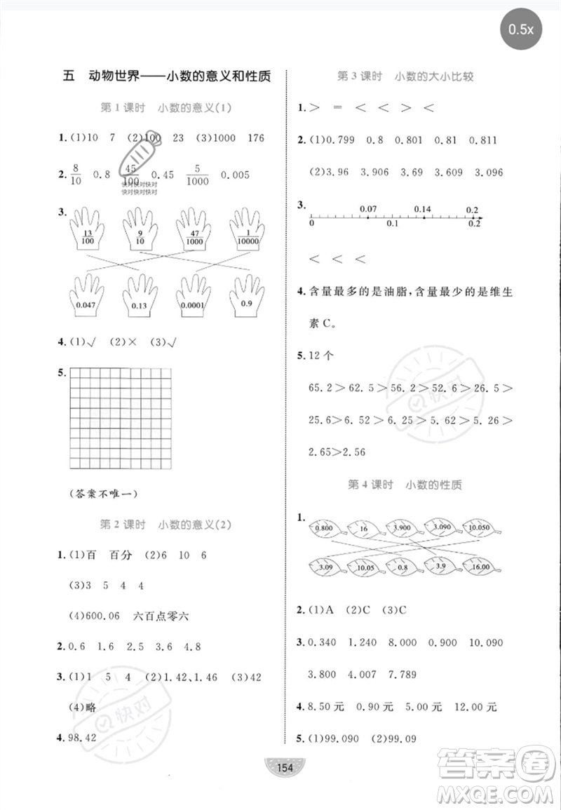 沈陽出版社2023黃岡名師天天練四年級數(shù)學(xué)下冊青島版參考答案