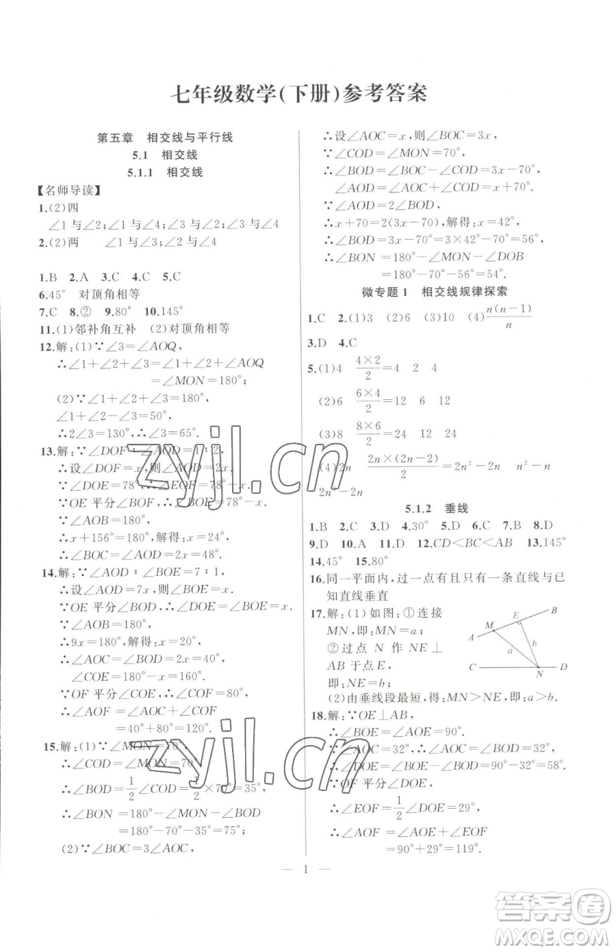 延邊大學(xué)出版社2023高手點(diǎn)題七年級(jí)下冊(cè)數(shù)學(xué)人教版參考答案