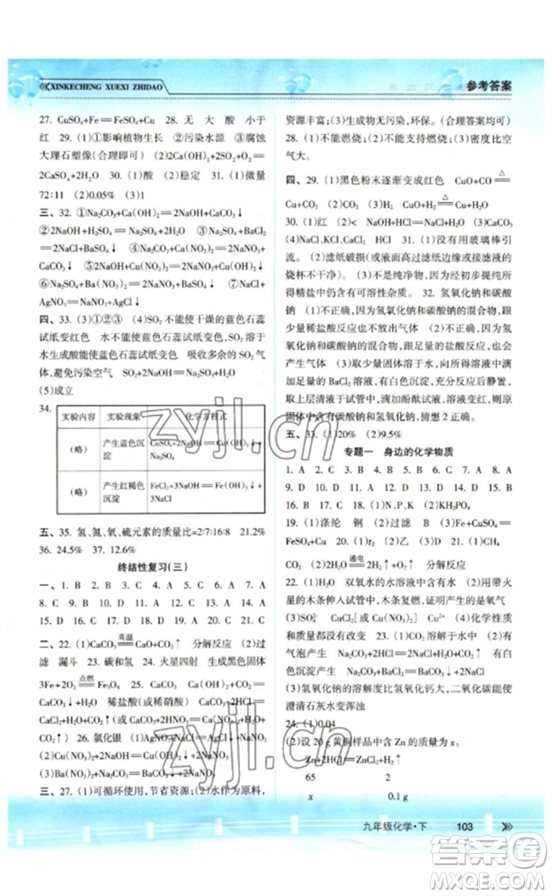 南方出版社2023新課程學(xué)習(xí)指導(dǎo)九年級化學(xué)下冊人教版參考答案