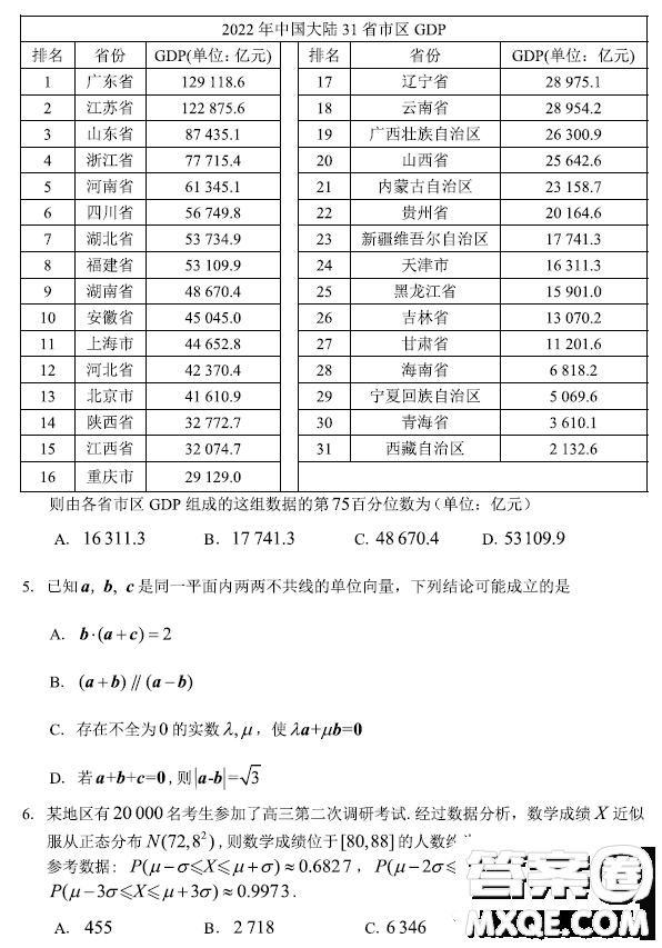 2023屆三月山東棗莊高三二模數(shù)學試卷答案