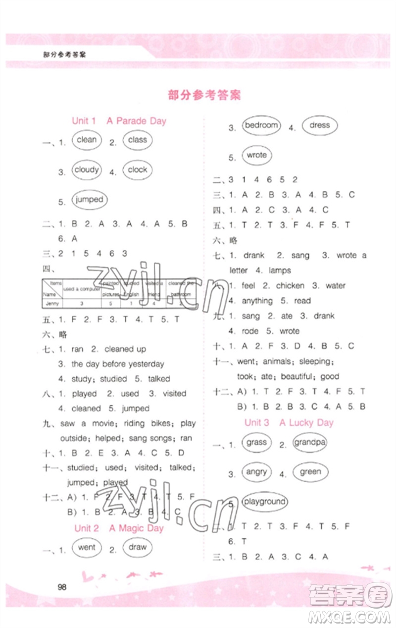 廣西師范大學(xué)出版社2023新課程學(xué)習(xí)輔導(dǎo)六年級英語下冊粵人版參考答案