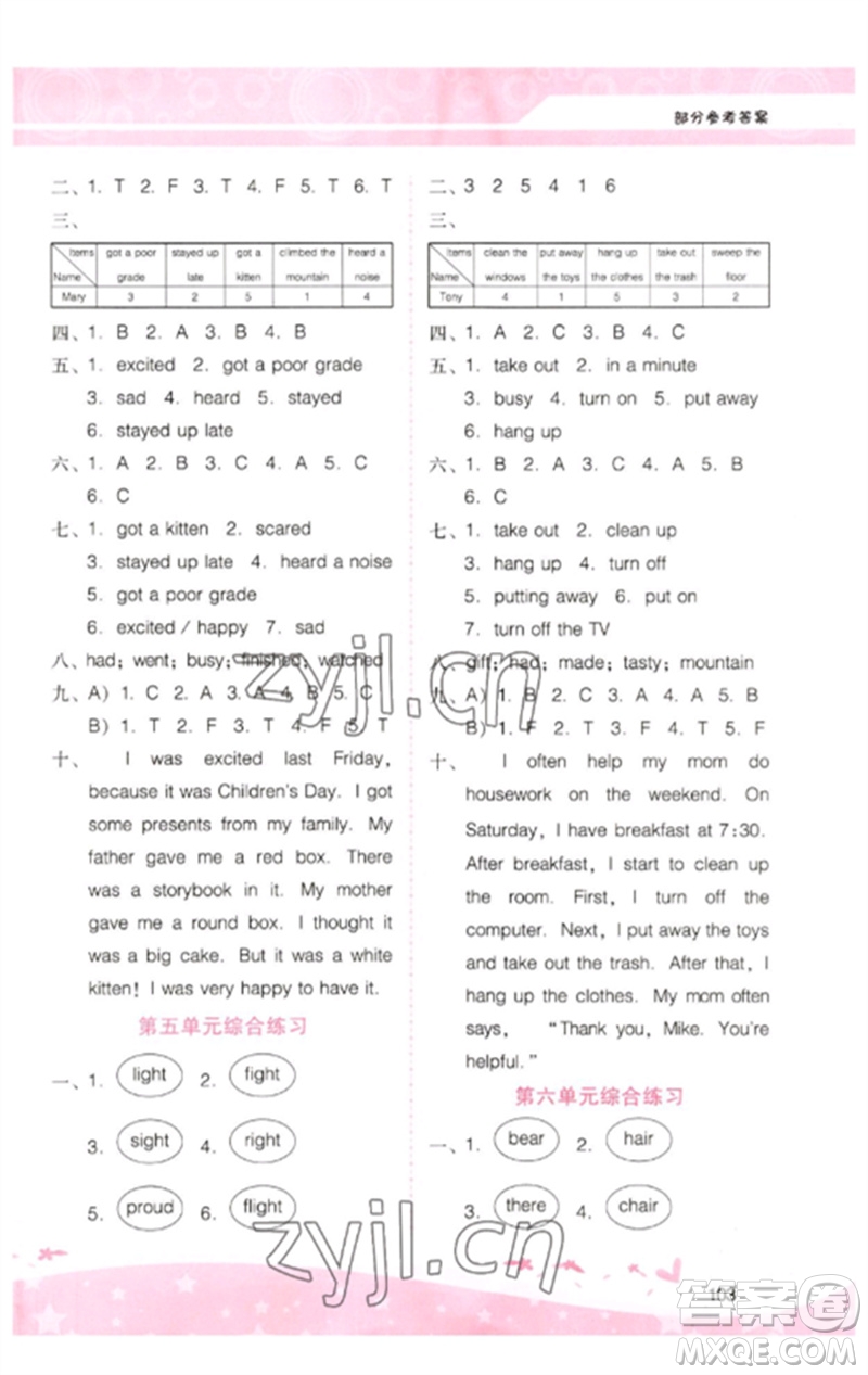 廣西師范大學(xué)出版社2023新課程學(xué)習(xí)輔導(dǎo)六年級英語下冊粵人版參考答案