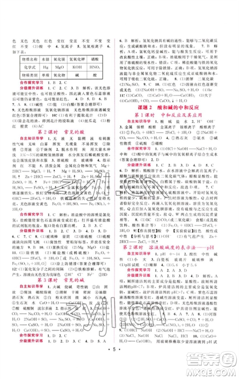 廣西師范大學(xué)出版社2023新課程學(xué)習(xí)輔導(dǎo)九年級化學(xué)下冊人教版參考答案