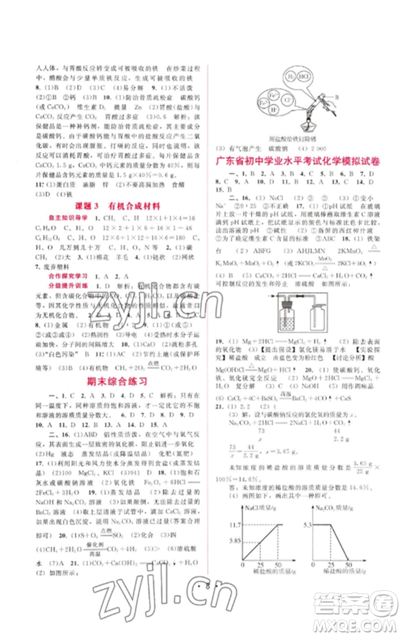 廣西師范大學(xué)出版社2023新課程學(xué)習(xí)輔導(dǎo)九年級化學(xué)下冊人教版參考答案