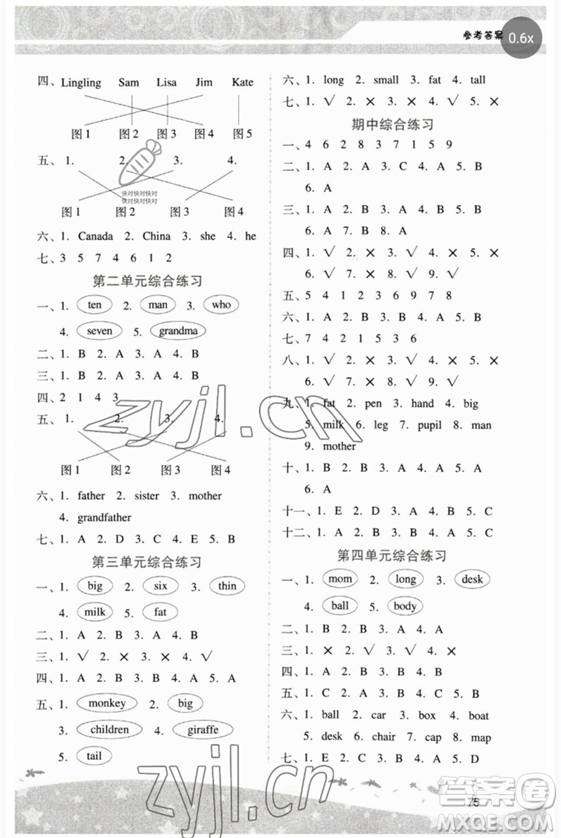 廣西師范大學(xué)出版社2023新課程學(xué)習(xí)輔導(dǎo)三年級(jí)英語(yǔ)下冊(cè)人教版中山專版參考答案