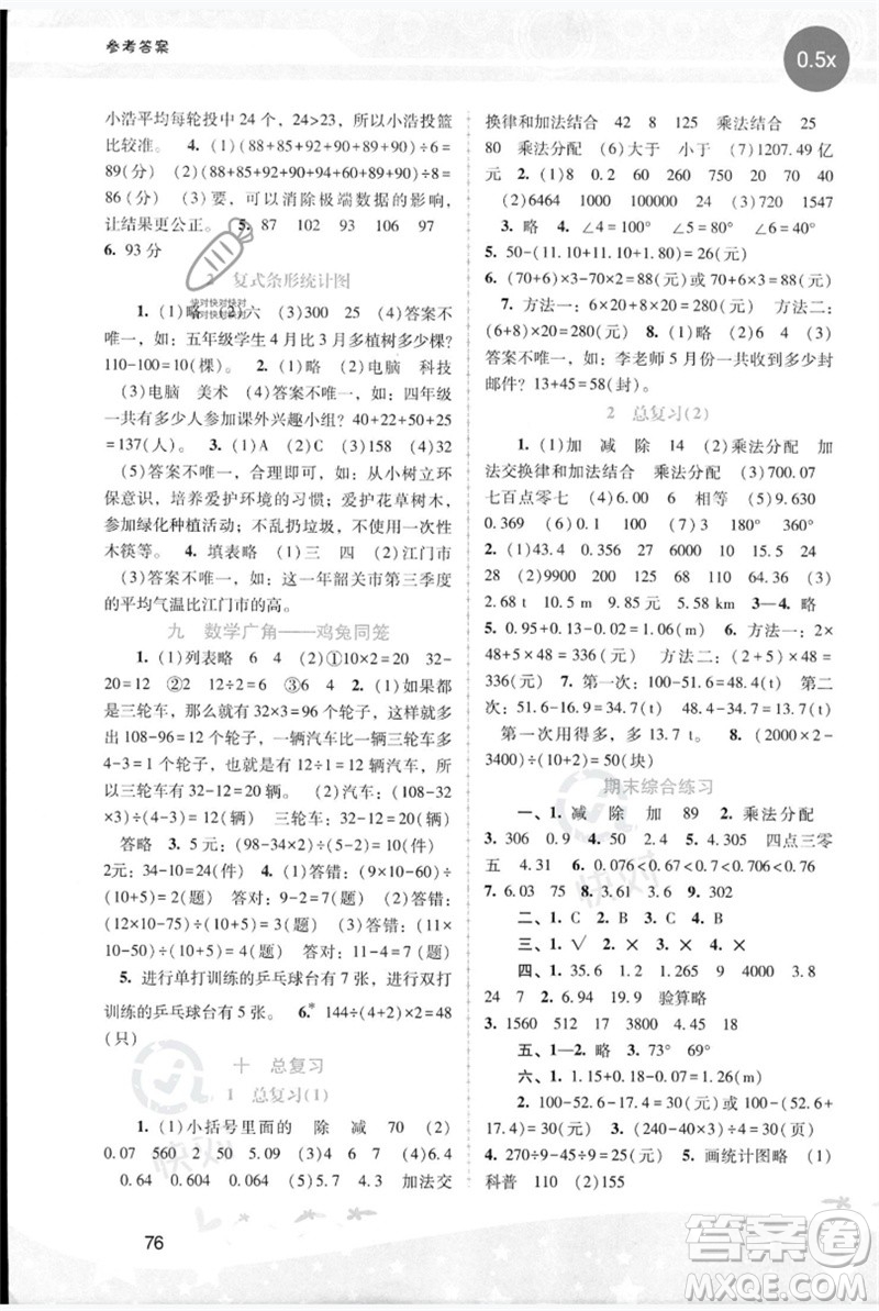 廣西師范大學(xué)出版社2023新課程學(xué)習(xí)輔導(dǎo)四年級(jí)數(shù)學(xué)下冊(cè)人教版參考答案