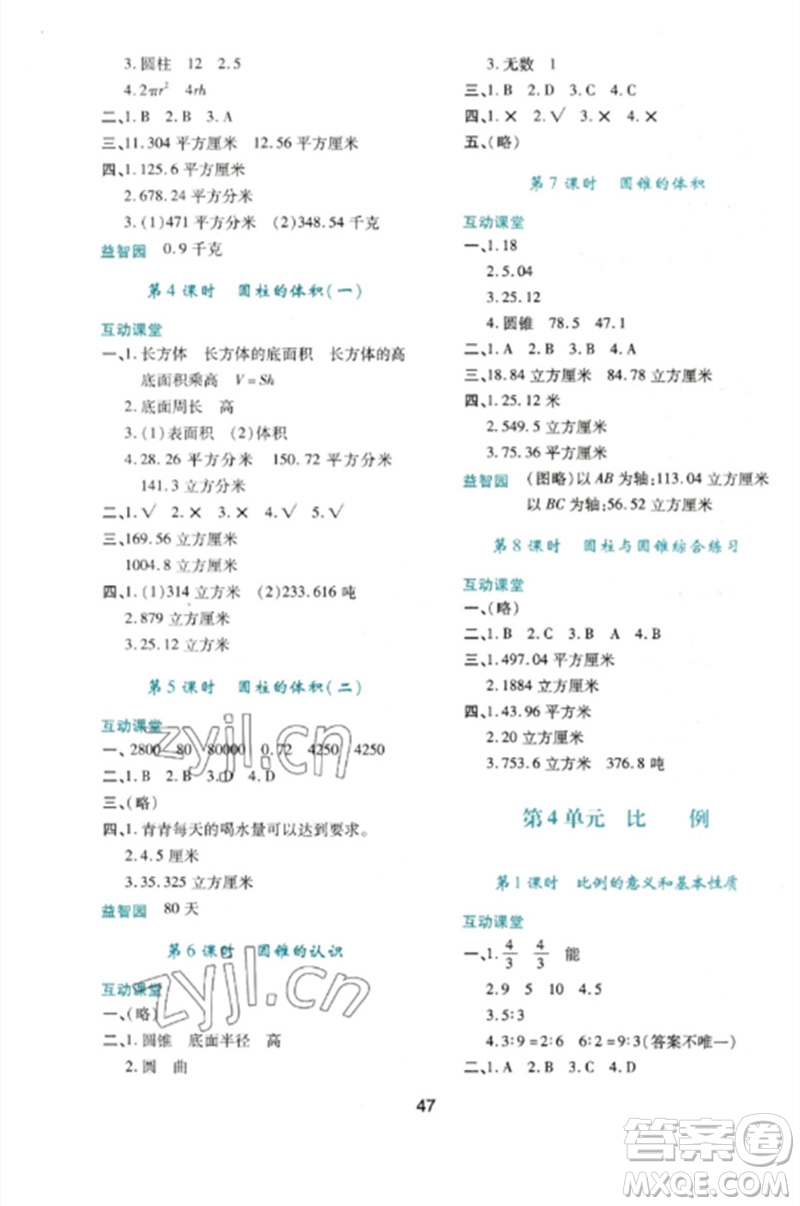 陜西人民教育出版社2023新課程學(xué)習(xí)與評價六年級數(shù)學(xué)下冊人教版參考答案