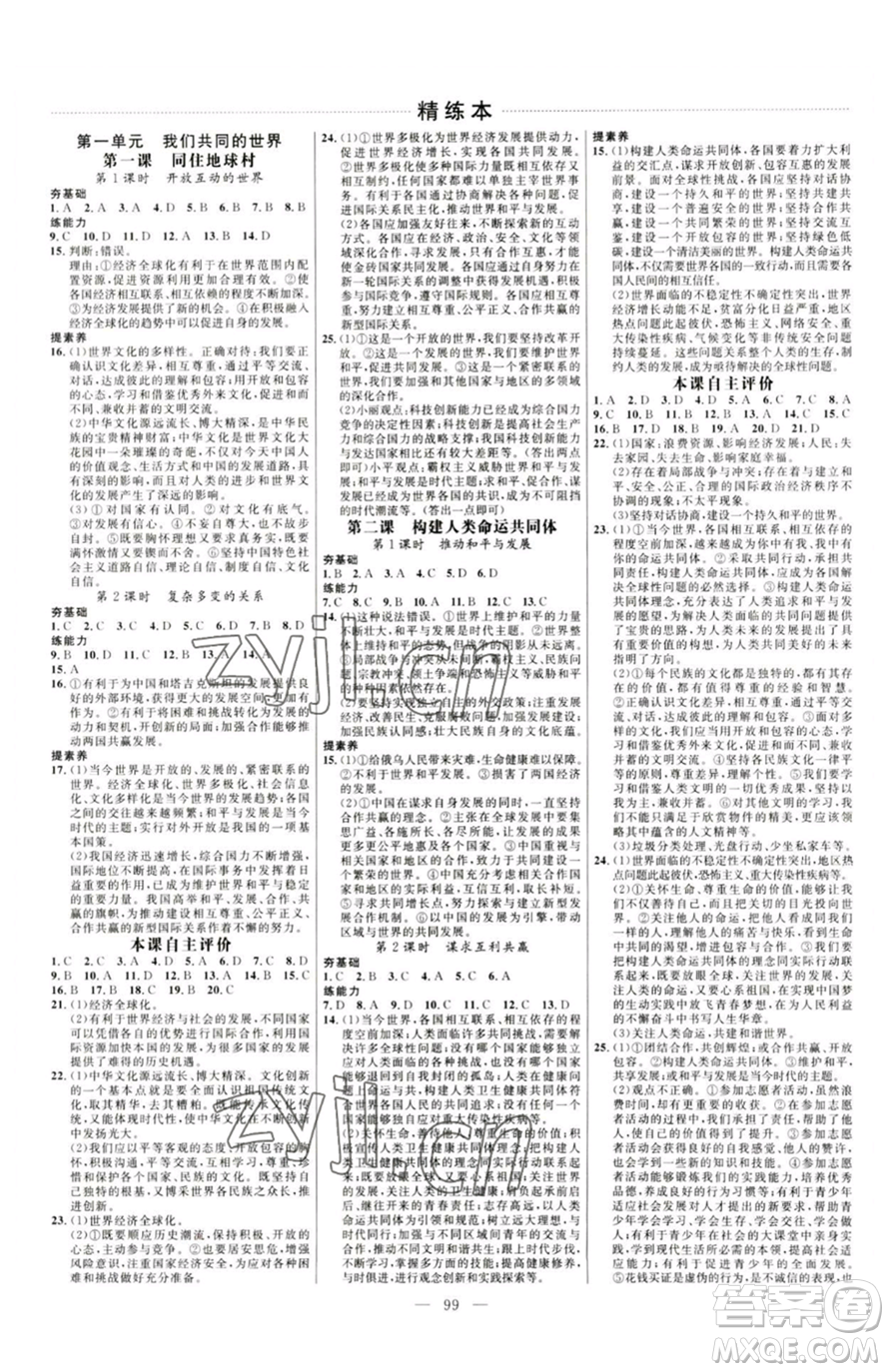 延邊大學出版社2023細解巧練九年級下冊道德與法治人教版五四制參考答案