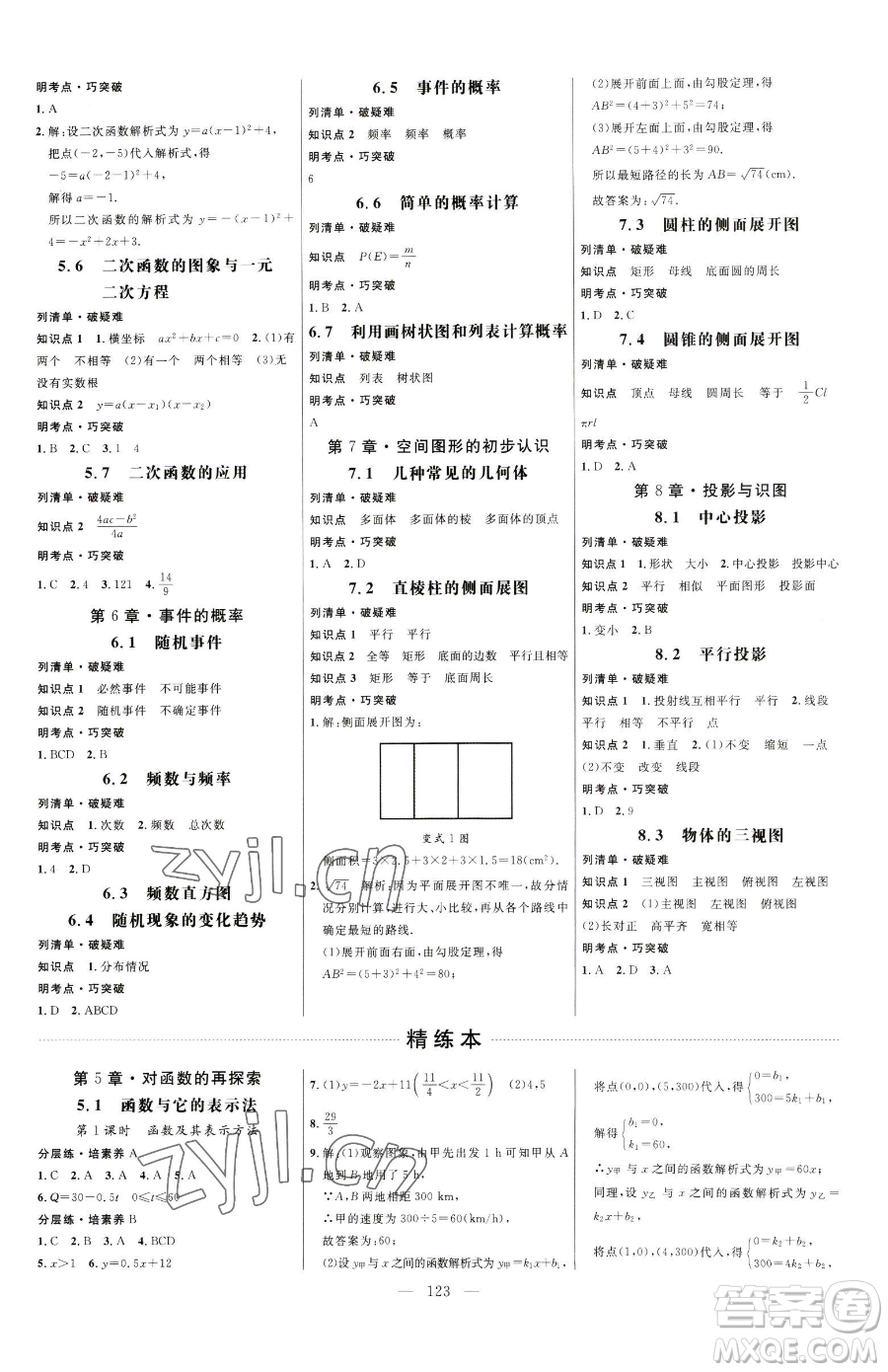 延邊大學(xué)出版社2023細(xì)解巧練九年級(jí)下冊(cè)數(shù)學(xué)青島版參考答案