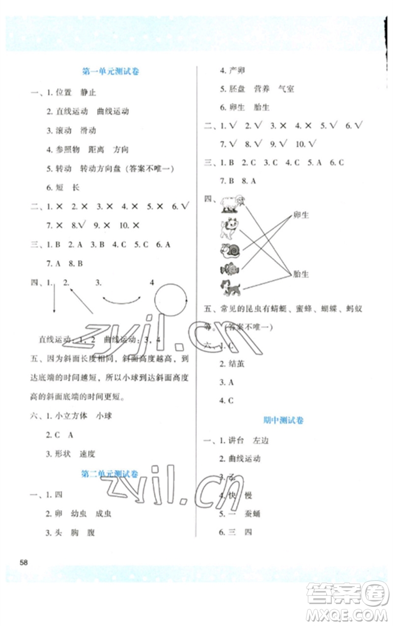 陜西人民教育出版社2023新課程學(xué)習(xí)與評價三年級科學(xué)下冊教科版參考答案