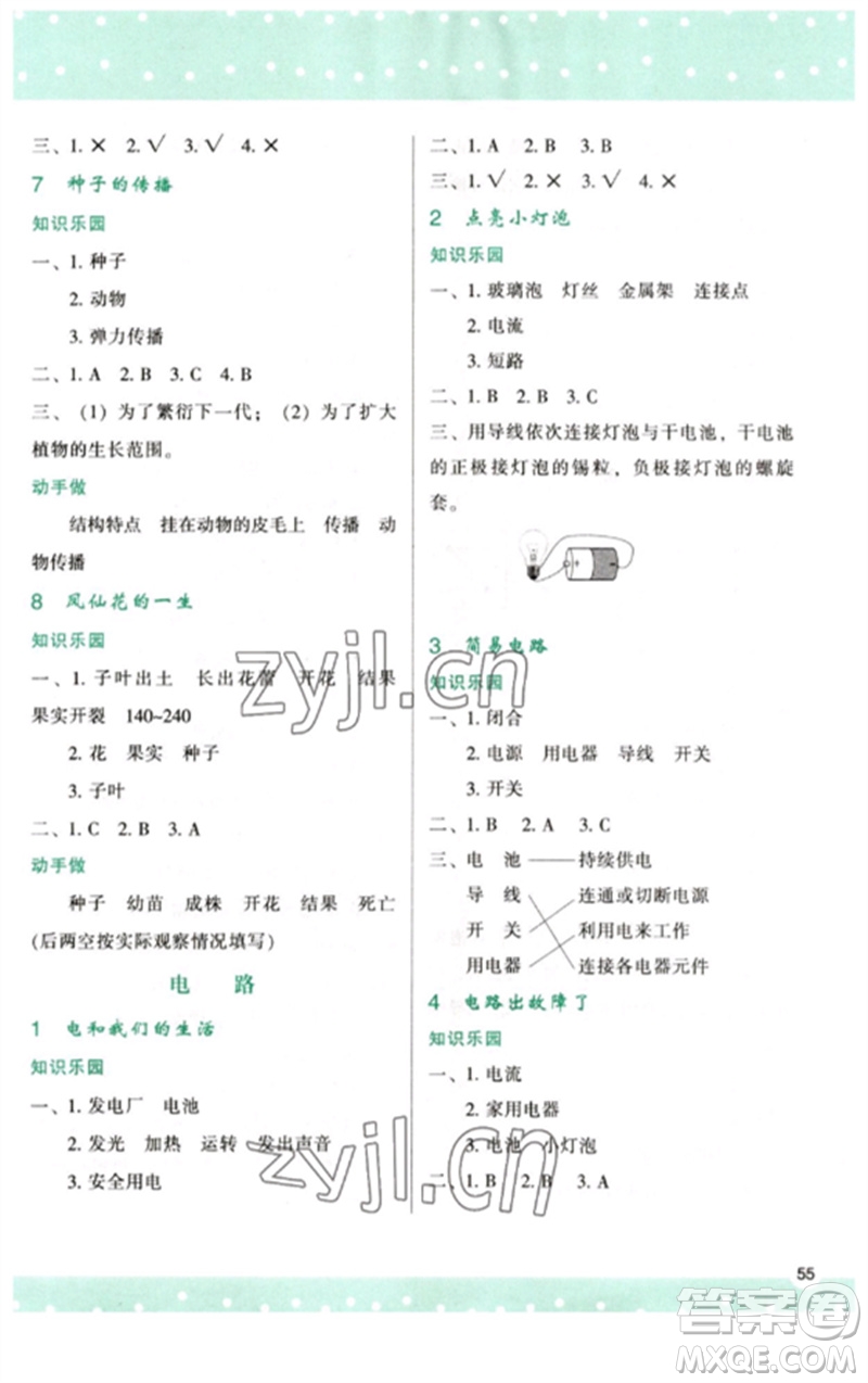 陜西人民教育出版社2023新課程學(xué)習(xí)與評(píng)價(jià)四年級(jí)科學(xué)下冊(cè)教科版參考答案