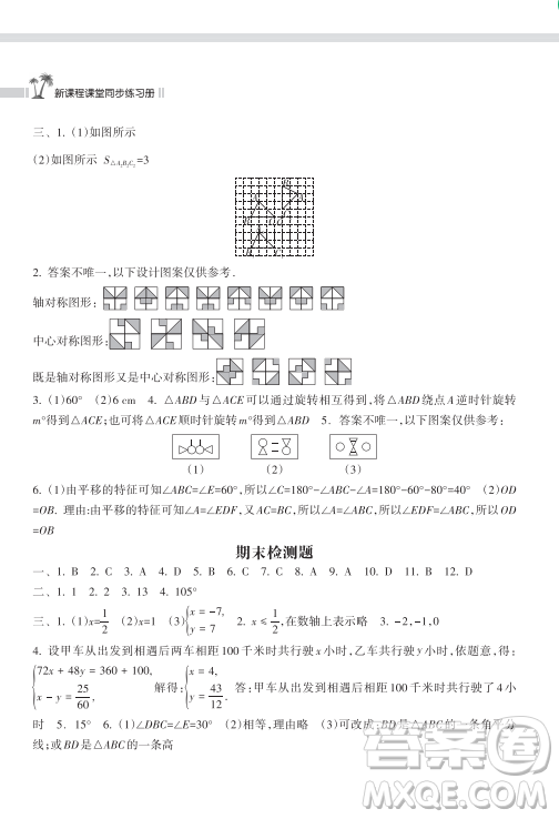 海南出版社2023新課程課堂同步練習(xí)冊(cè)七年級(jí)下冊(cè)數(shù)學(xué)華東師大版參考答案