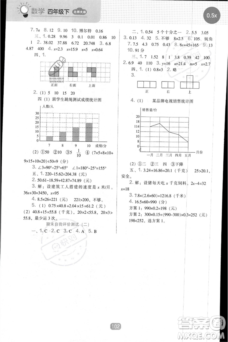 遼海出版社2023新課程能力培養(yǎng)四年級數(shù)學下冊北師大版參考答案