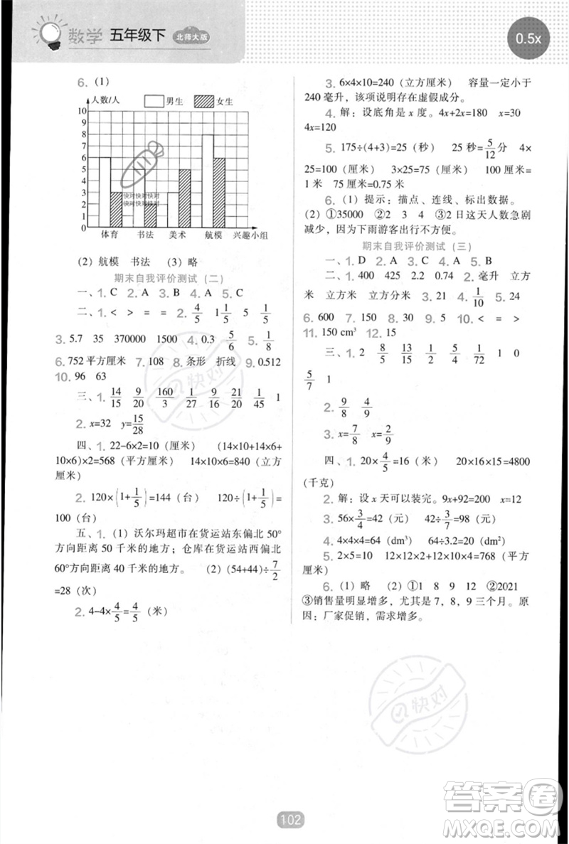 遼海出版社2023新課程能力培養(yǎng)五年級(jí)數(shù)學(xué)下冊(cè)北師大版參考答案