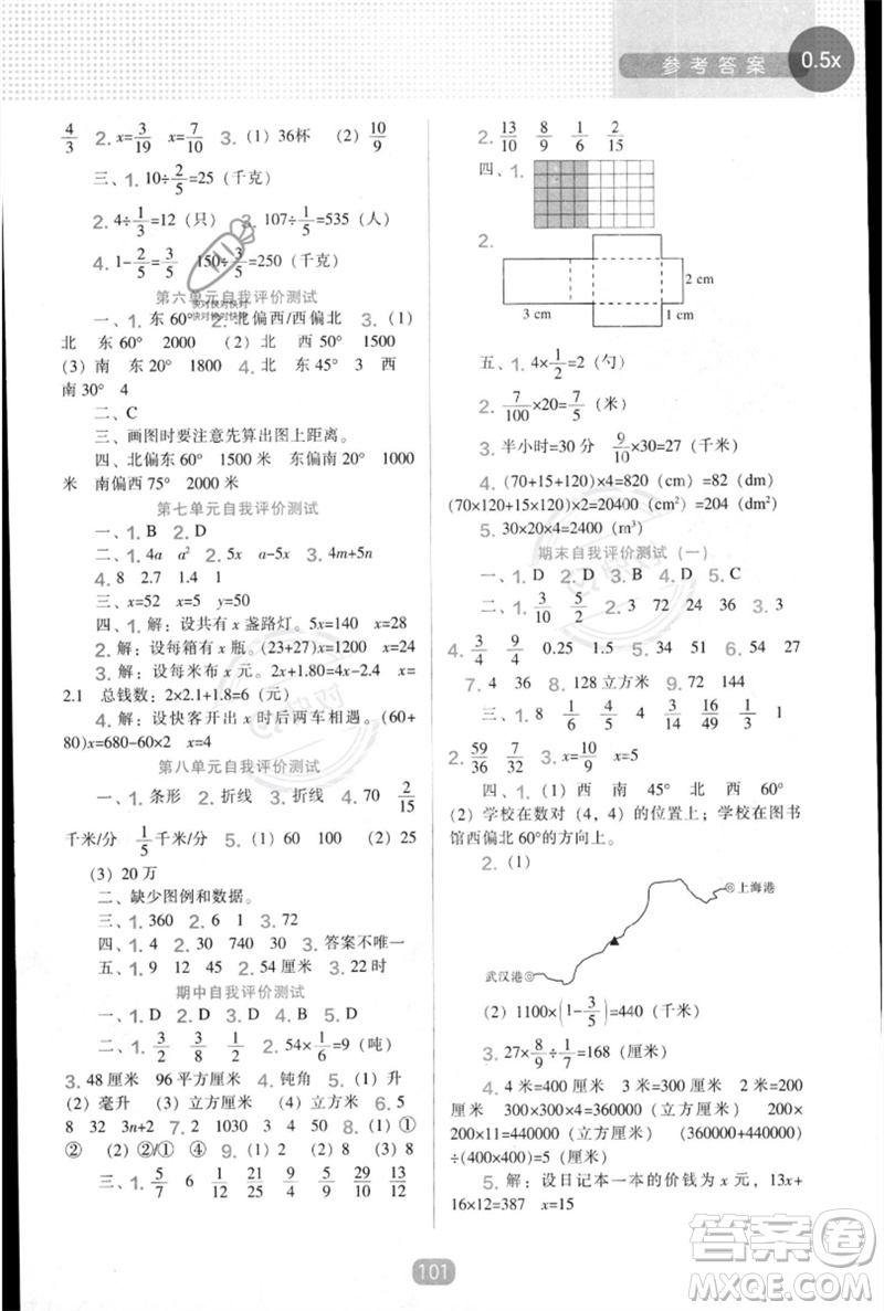 遼海出版社2023新課程能力培養(yǎng)五年級(jí)數(shù)學(xué)下冊(cè)北師大版參考答案