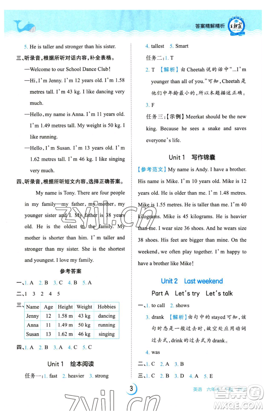 江西人民出版社2023王朝霞德才兼?zhèn)渥鳂I(yè)創(chuàng)新設(shè)計(jì)六年級(jí)下冊(cè)英語(yǔ)人教PEP版參考答案