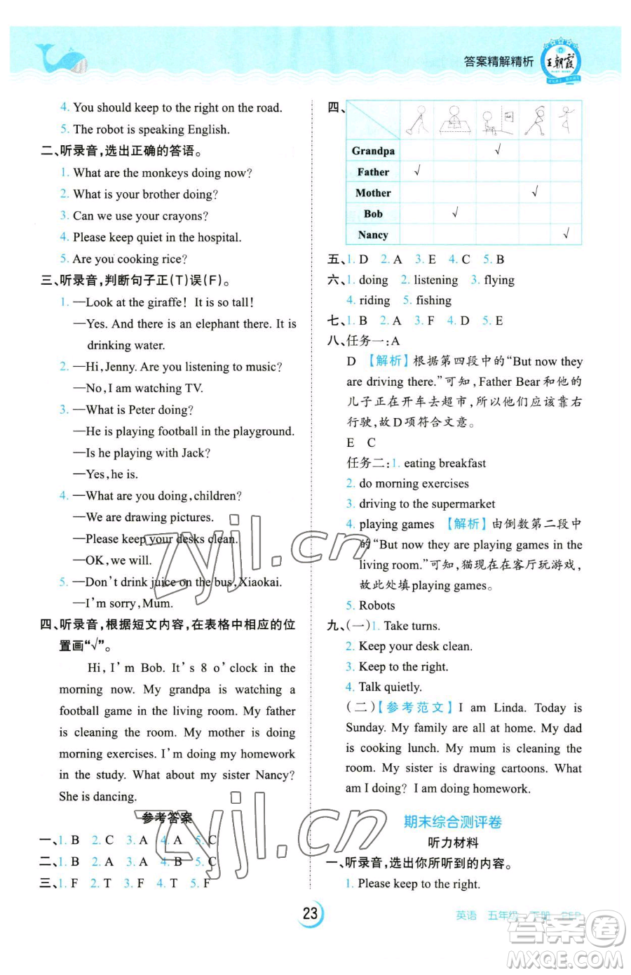 江西人民出版社2023王朝霞德才兼?zhèn)渥鳂I(yè)創(chuàng)新設(shè)計五年級下冊英語人教PEP版參考答案