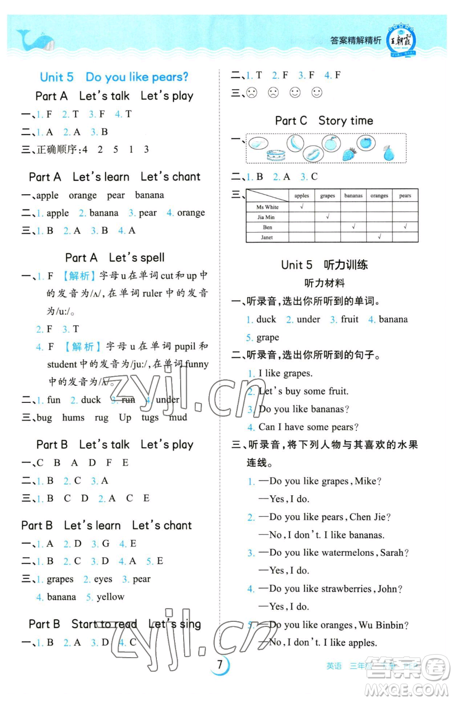 江西人民出版社2023王朝霞德才兼?zhèn)渥鳂I(yè)創(chuàng)新設(shè)計(jì)三年級下冊英語人教PEP版參考答案