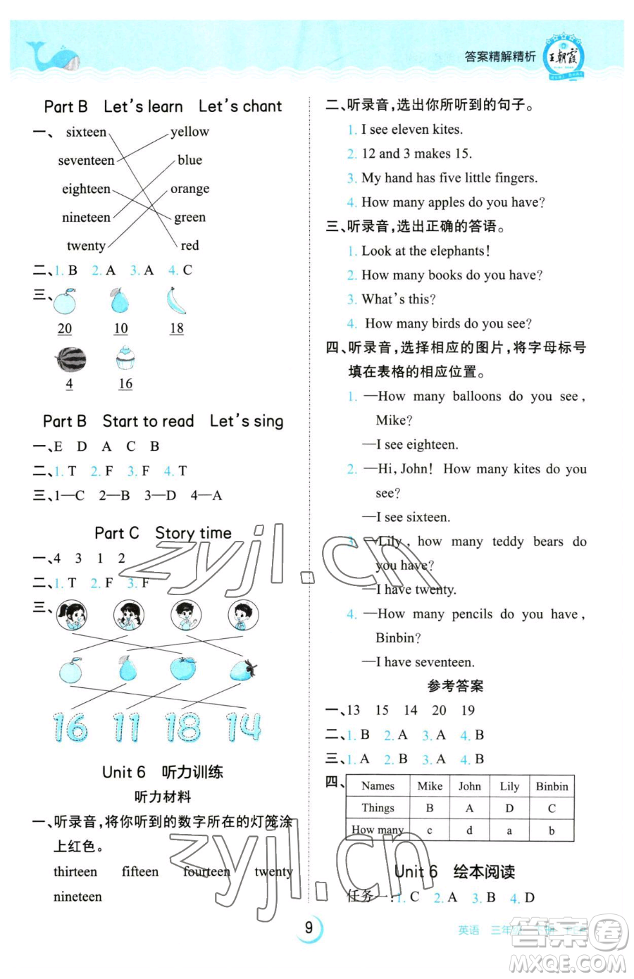 江西人民出版社2023王朝霞德才兼?zhèn)渥鳂I(yè)創(chuàng)新設(shè)計(jì)三年級下冊英語人教PEP版參考答案