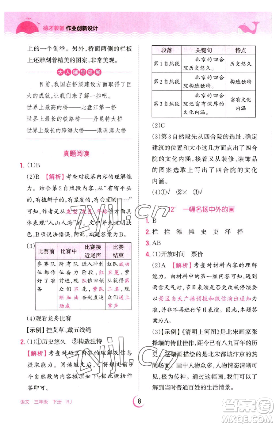 江西人民出版社2023王朝霞德才兼?zhèn)渥鳂I(yè)創(chuàng)新設(shè)計(jì)三年級(jí)下冊(cè)語(yǔ)文人教版參考答案