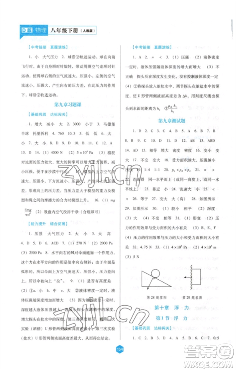 遼海出版社2023新課程物理能力培養(yǎng)八年級(jí)下冊(cè)人教版D版大連專用參考答案