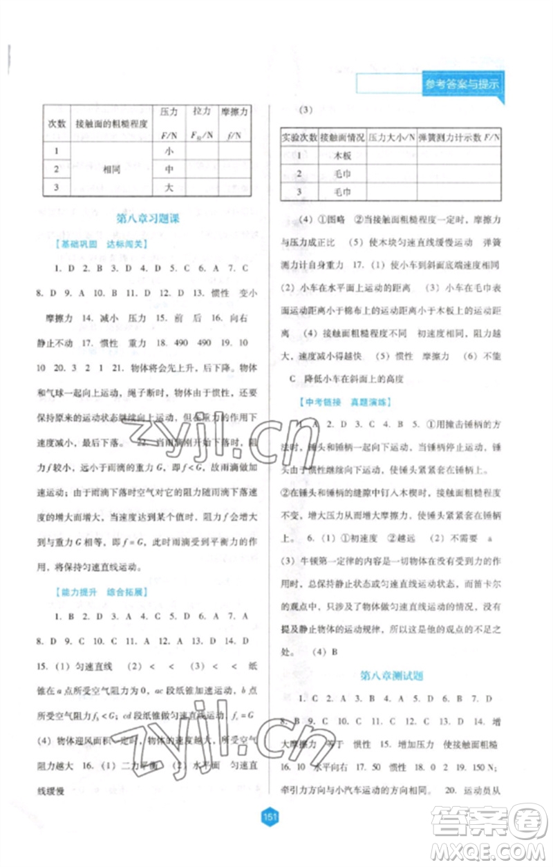 遼海出版社2023新課程物理能力培養(yǎng)八年級(jí)下冊(cè)人教版D版大連專用參考答案