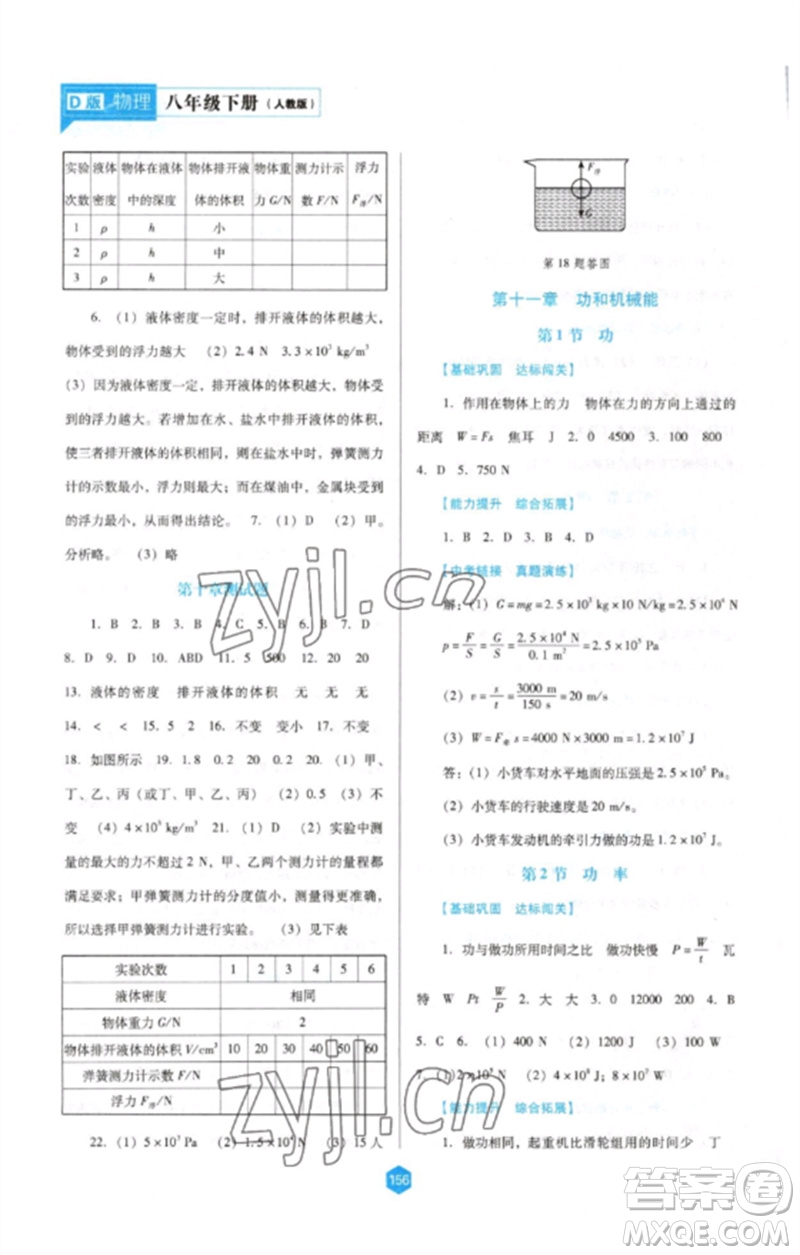 遼海出版社2023新課程物理能力培養(yǎng)八年級(jí)下冊(cè)人教版D版大連專用參考答案