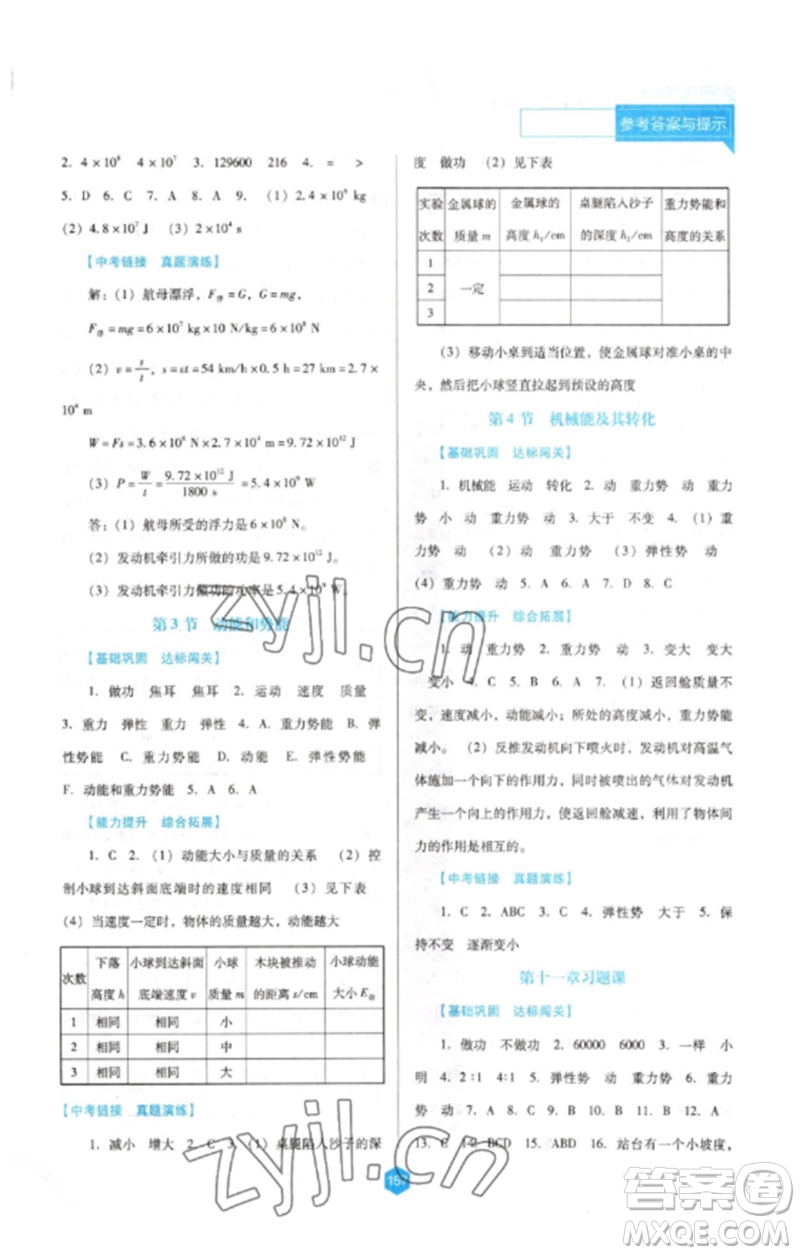 遼海出版社2023新課程物理能力培養(yǎng)八年級(jí)下冊(cè)人教版D版大連專用參考答案