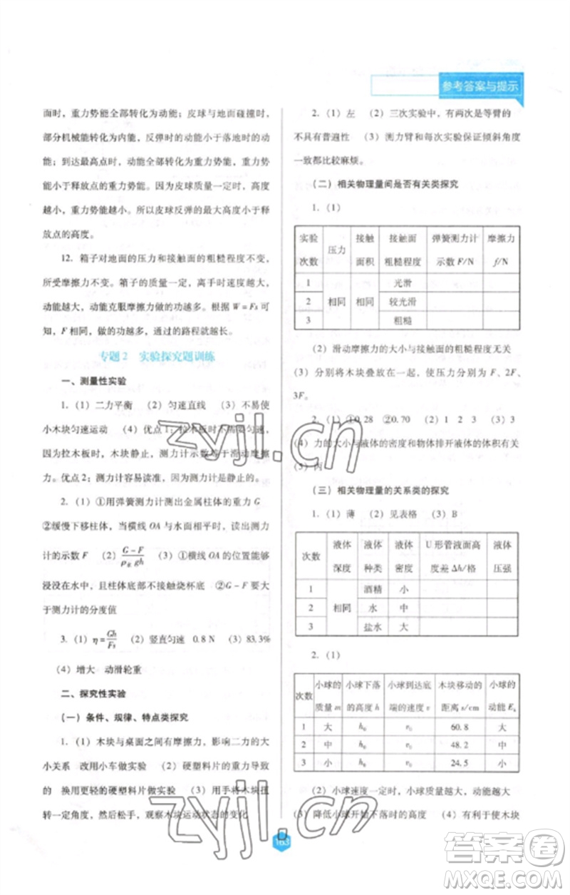 遼海出版社2023新課程物理能力培養(yǎng)八年級(jí)下冊(cè)人教版D版大連專用參考答案