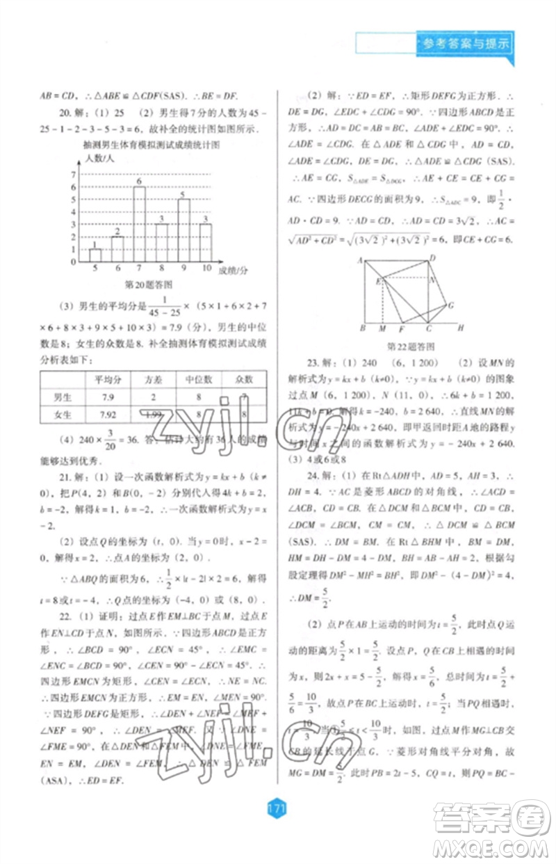 遼海出版社2023新課程數(shù)學能力培養(yǎng)八年級下冊人教版D版大連專用參考答案